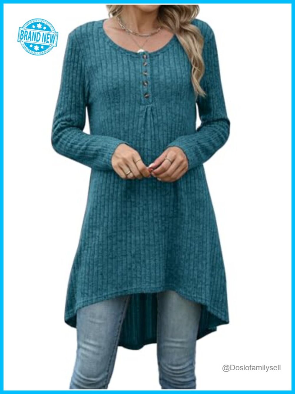 Extra Long Tunic Top High Low Henley Sweater for Leggings